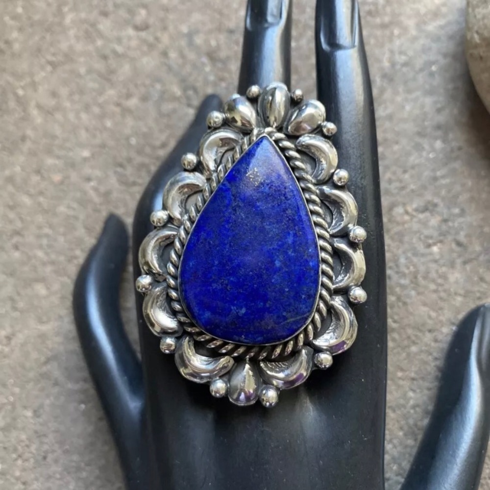 Nativeamerican Sterlingsilver Lapis Adjustablering - image 4